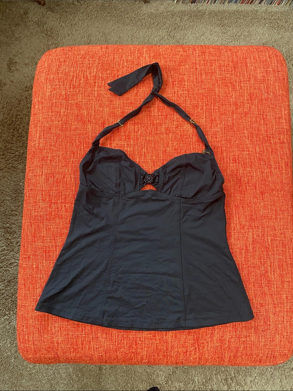 VTG Y2K Betsey Johnson Swim Tankini Bathing Suit Top Black Goth Rosette